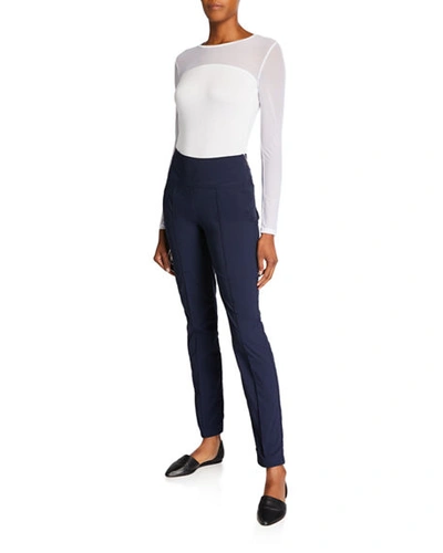 Shop Anatomie Sonia High-rise Pintuck Side Zip Pants In Navy