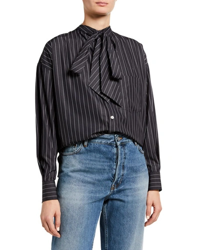 Shop Balenciaga Pinstriped Swing Shirt In Black/white