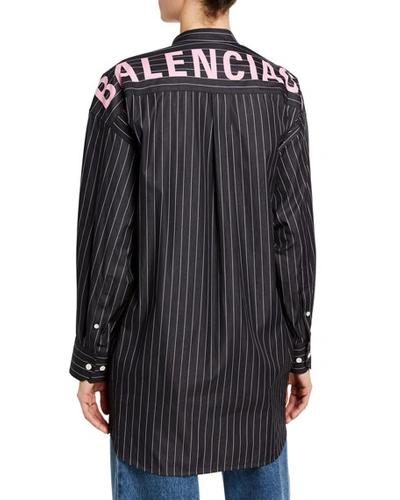 Shop Balenciaga Pinstriped Swing Shirt In Black/white