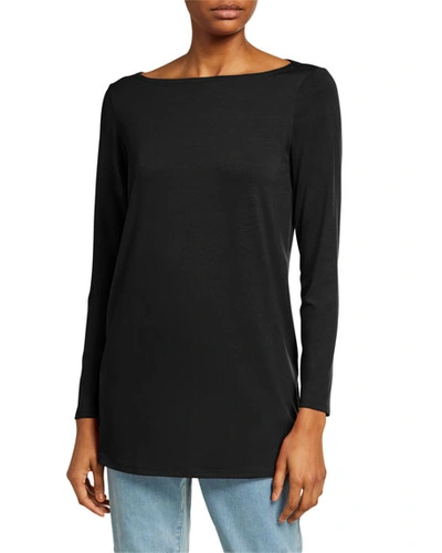 Shop Eileen Fisher Petite Boat-neck Long-sleeve Jersey Tunic In Black