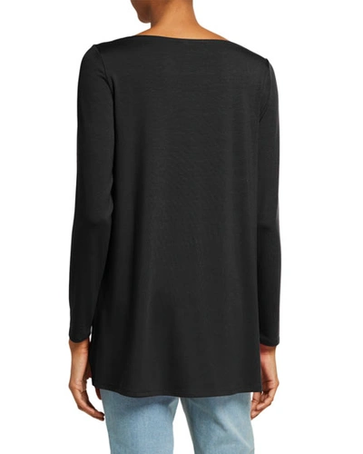 Shop Eileen Fisher Petite Boat-neck Long-sleeve Jersey Tunic In Black