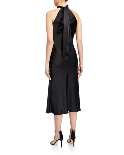 Shop Galvan Sienna Sleeveless Satin Turtleneck Bow-back Dress In Black