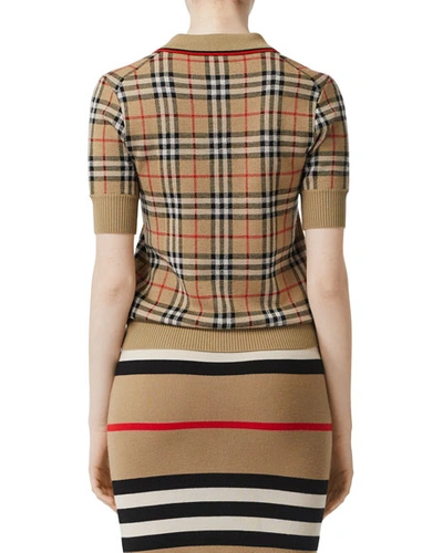 Shop Burberry Chatterton Check Jacquard Knitted Polo In Beige