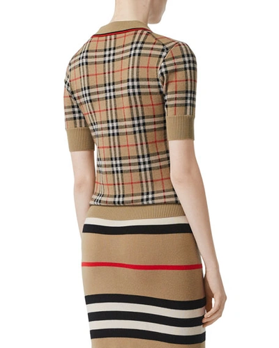 Shop Burberry Chatterton Check Jacquard Knitted Polo In Beige