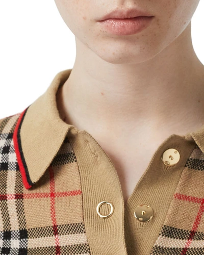 Shop Burberry Chatterton Check Jacquard Knitted Polo In Beige