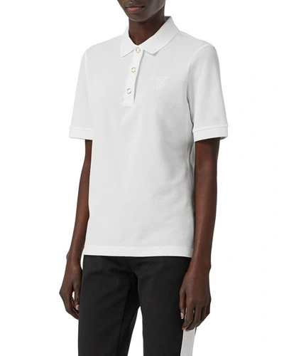 Shop Burberry Femme-fit Ring-snap Cotton Polo Shirt, White