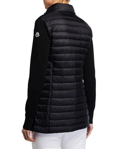 Shop Moncler Long Knit-sleeve Down Combo Jacket In Black