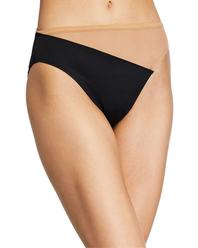 Shop Norma Kamali Snake Mesh High-waist Bikini Bottom In Black/nude Mesh
