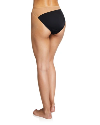 Shop Norma Kamali Snake Mesh High-waist Bikini Bottom In Black/nude Mesh