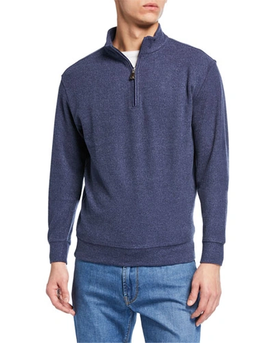 Shop Peter Millar Men's Quarter-zip Melange Tri-blend Fleece Sweater In Navy