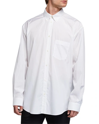 Shop Balenciaga Men's Solid Poplin Point-collar Sport Shirt In White