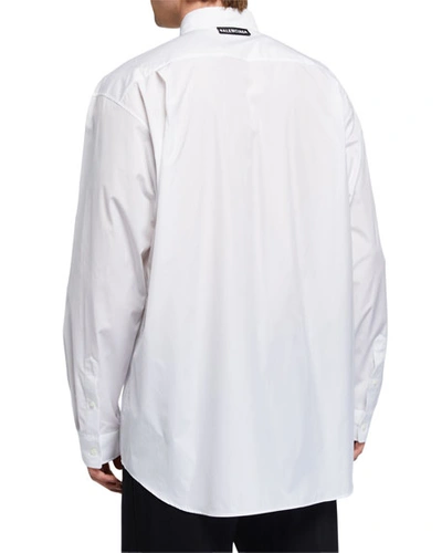 Shop Balenciaga Men's Solid Poplin Point-collar Sport Shirt In White
