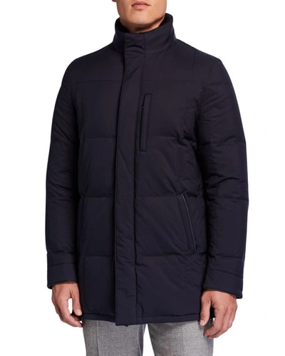 Shop Mandelli Men's Water-repellant Quilted Jacket W/ Fur Trim In Navy