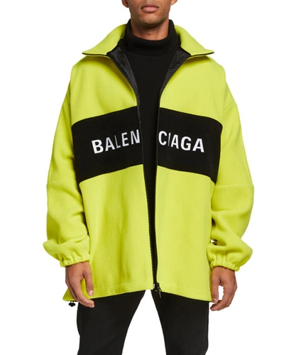 Shop Balenciaga Men's Oversized Wool Zip-front Jacket In Yellow