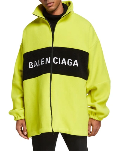 Shop Balenciaga Men's Oversized Wool Zip-front Jacket In Yellow