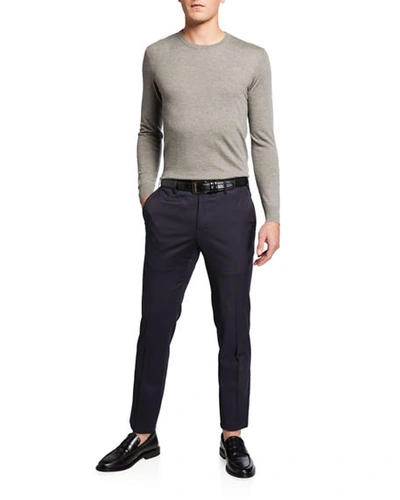 Shop Pt Torino Men's Slim-fit Flat-front Wool Trousers In Blue