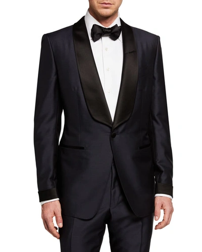 Shop Tom Ford O'connor Mohair/silk-blend Shawl-collar Tuxedo, Navy In Blue