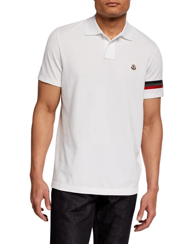 Shop Moncler Men's Reflective Flag Polo Shirt In White