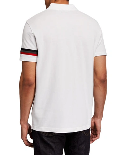 Shop Moncler Men's Reflective Flag Polo Shirt In White