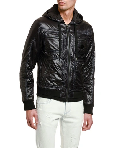 Shop Dolce & Gabbana Men's Nylon Cargo Bomber Jacket In Black
