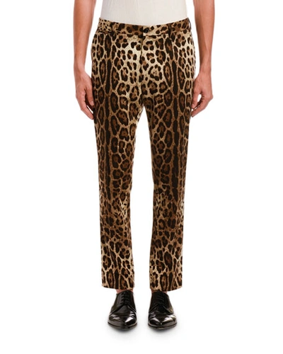 Shop Dolce & Gabbana Men's Cropped Leopard-print Pants In Brown