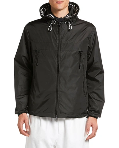 Shop Moncler Men's Massereau Logo-trim Wind-resistant Jacket In Black