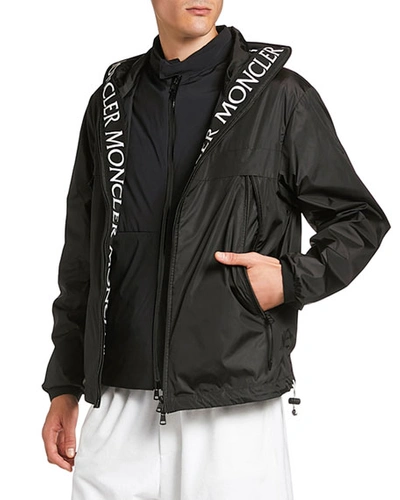 Shop Moncler Men's Massereau Logo-trim Wind-resistant Jacket In Black
