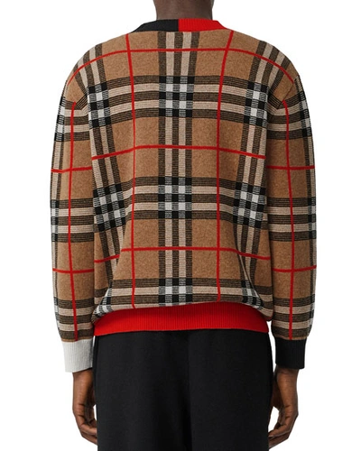 Shop Burberry Men's Signature Check V-neck Sweater In Beige