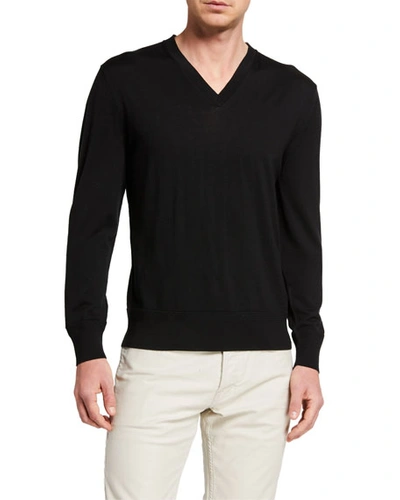 Shop Tom Ford Men's Fine-gauge Merino V-neck Sweater In Black