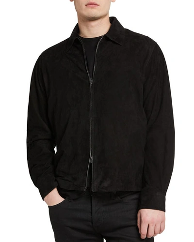 Shop The Row Men's Harvey Lamb Suede Zip-front Shirt Jacket In Black