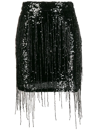 Shop Amen Fringed Embroidered Mini Skirt In Black