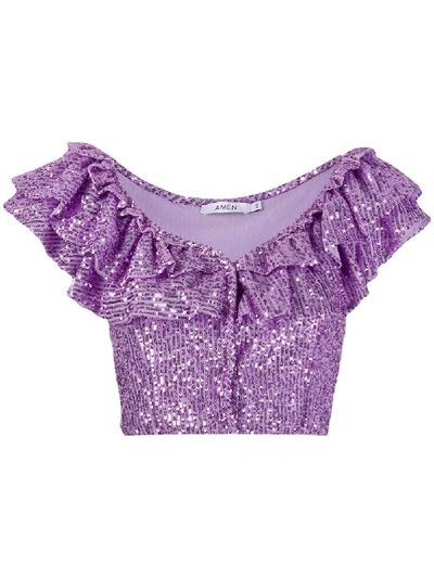 Shop Amen Ruffle Cropped Top In Purple