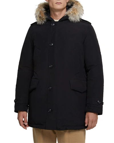 Shop Woolrich Men's Polar Parka Coat With Detachable Fur In Black