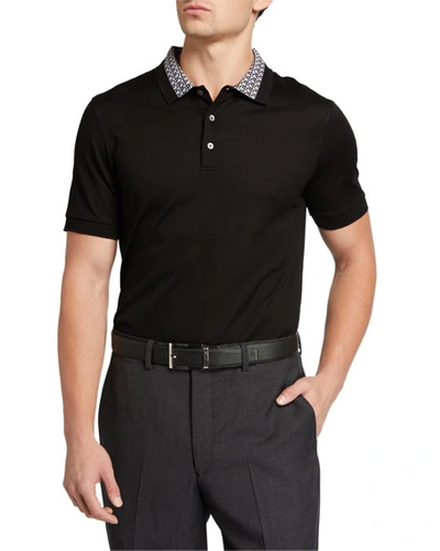 Shop Ferragamo Men's Gancini-collar Polo Shirt In Black