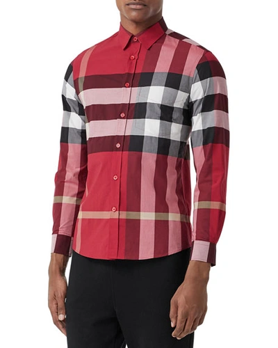 Shop Burberry Men's Somerton Check Sport Shirt In Red