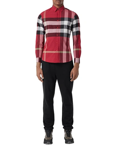 Shop Burberry Men's Somerton Check Sport Shirt In Red