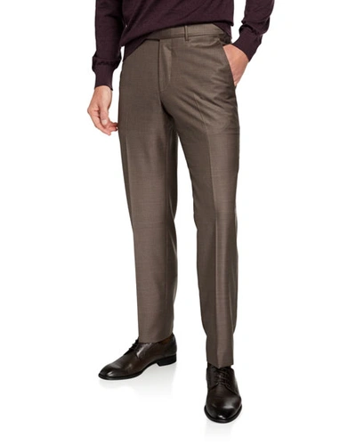 Shop Ermenegildo Zegna Men's Trofeo Flat-front Dress Pants In Brown