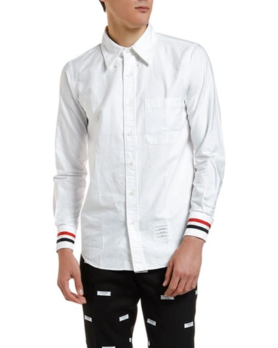 Shop Thom Browne Men's Grosgrain-trim Poplin Sport Shirt In White