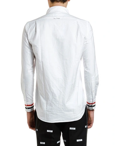 Shop Thom Browne Men's Grosgrain-trim Poplin Sport Shirt In White