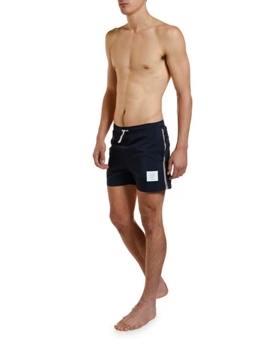 Shop Thom Browne Men's Drawcord-waist Swim Trunks In Navy
