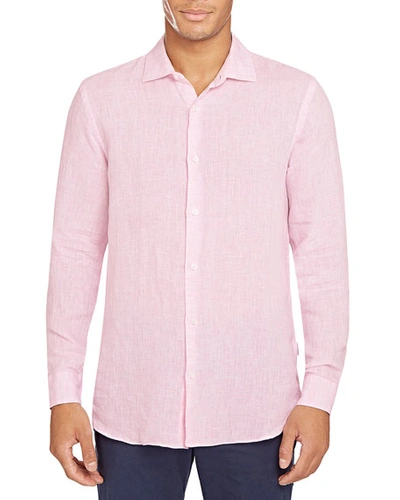 Shop Orlebar Brown Men's Giles Linen Sport Shirt In Pale Pink/white