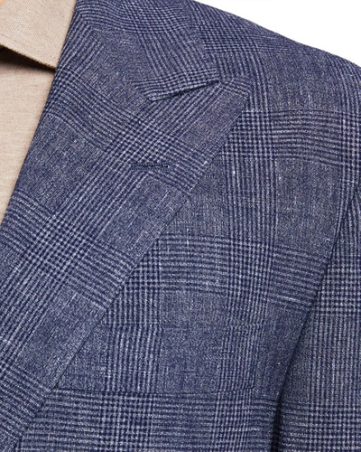 Shop Brunello Cucinelli Men's Glen Plaid Peak Lapel Two-piece Suit In Blue