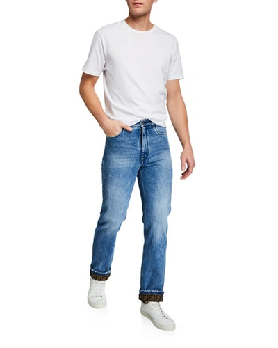 Shop Fendi Men's Turn-up Ff-cuff Straight-leg Jeans In Blue