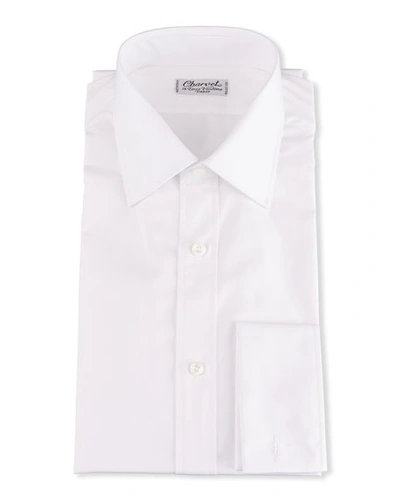 Shop Charvet Men's Basic Solid Point-collar Dress Shirt With French Cuffs In White