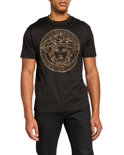 Shop Versace Men's Beaded Medusa T-shirt In Black