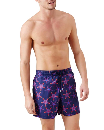 Shop Vilebrequin Men's Moorea Starfish Dance Swim Trunks In Sapphire