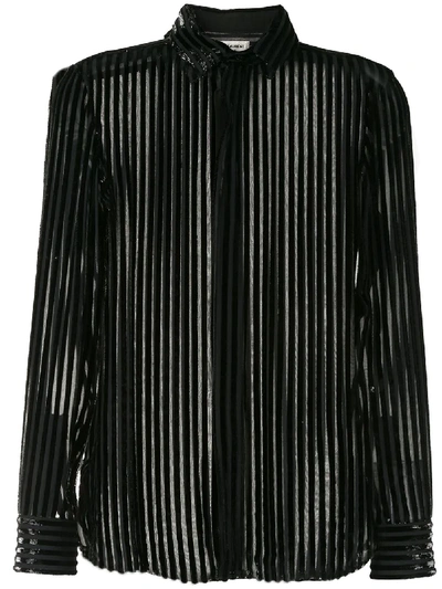 Shop Saint Laurent Semi-sheer Striped Shirt In Black