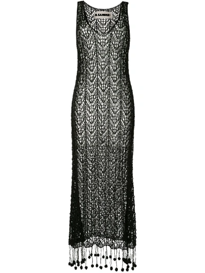 Shop Jil Sander Pompom-hem Crochet Dress In Black