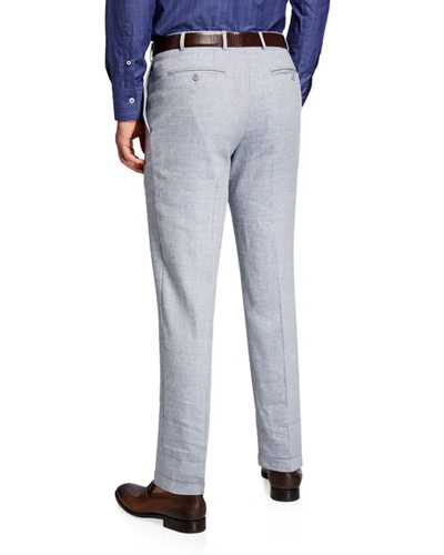 Shop Canali Men's Linen-wool Chambray Pants In Blue