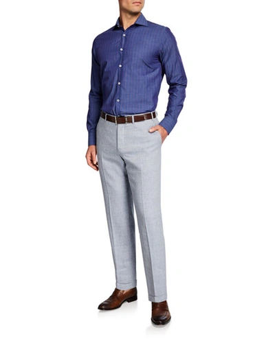Shop Canali Men's Linen-wool Chambray Pants In Blue